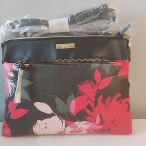 Trina Turk Black and Pink Floral Crossbody Bag